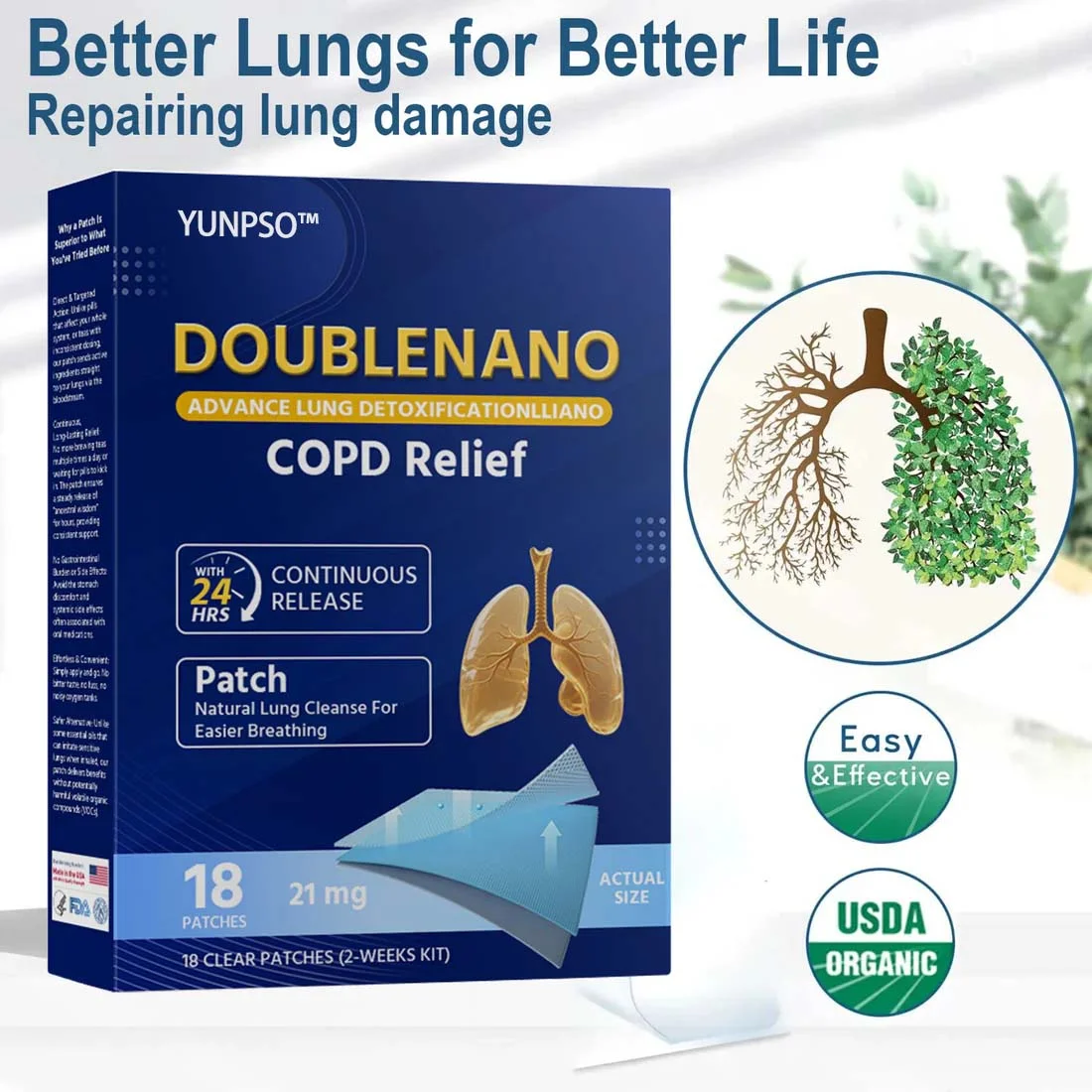 DoubleNano COPD Relief Patch ( Cough, wheezing, shortness of breath, sputum, stuffy nose, bronchitis, bronchitis, allergy symptoms, lung discomfort)
